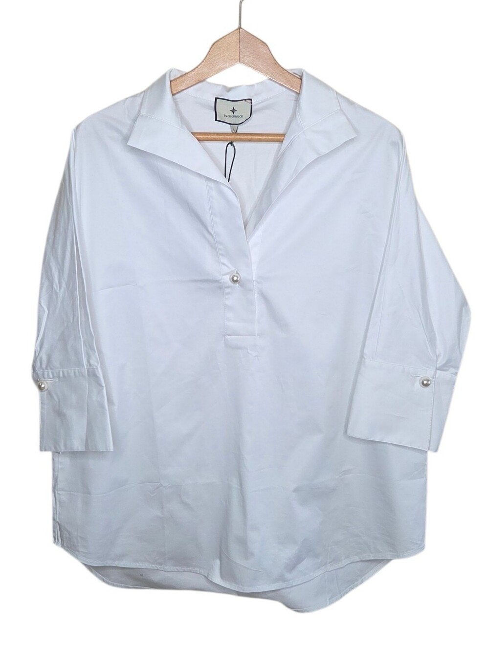 Tuckernuck White Blanc Willow Popover Cotton Poplin Tunic Blouse Size Small NEW